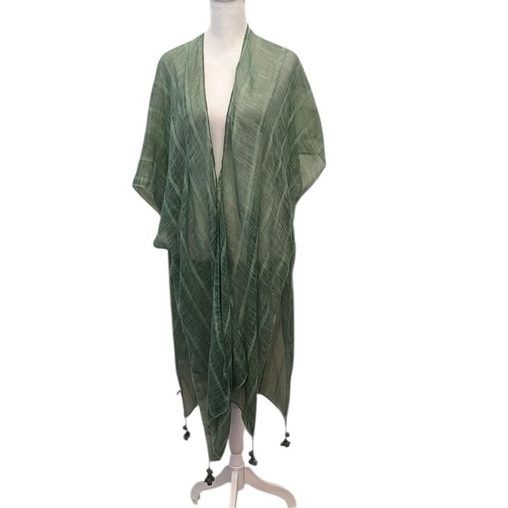 Jeongsook oh OS Green open front Kimono with green tassel accents EUC